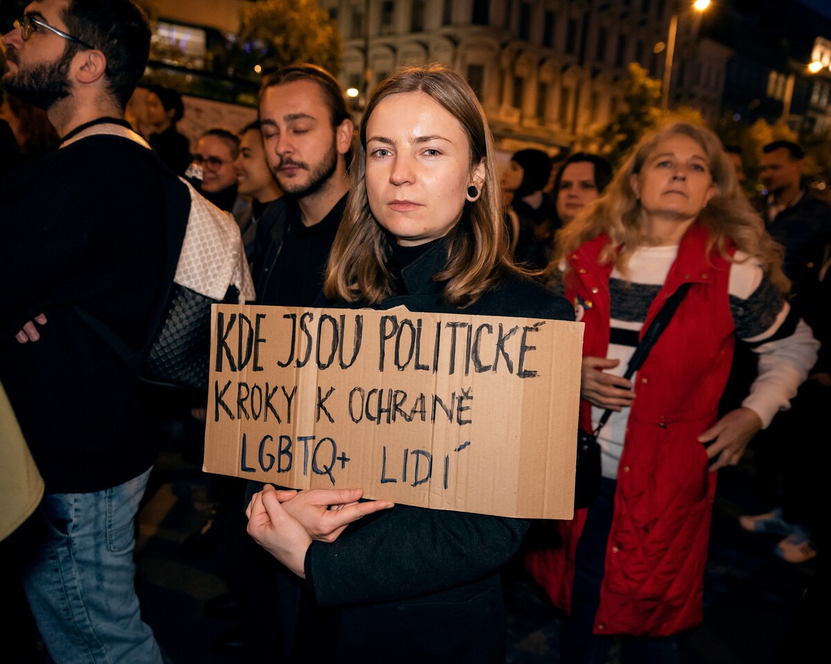 Shromáždění Společně proti nenávisti na Václavském náměstí, říjen 2022.