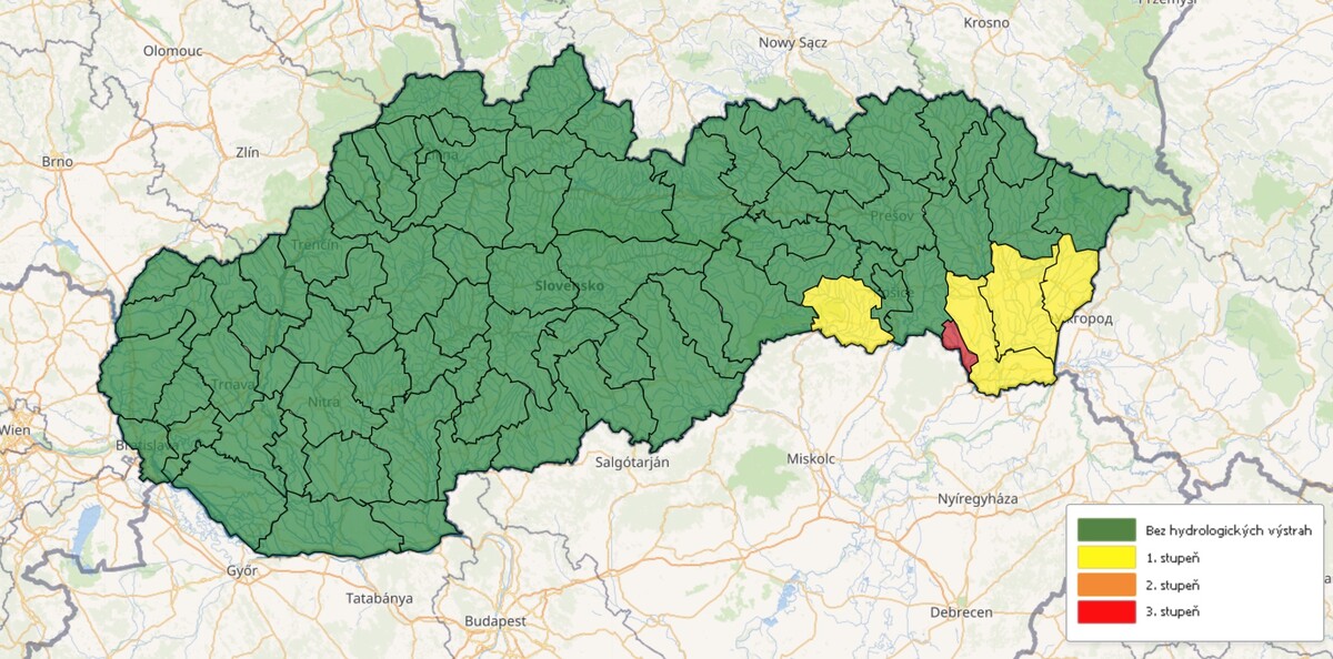 Hydrologické výstrahy pred povodňami z trvalého dažďa v nedeľu 3. decembra