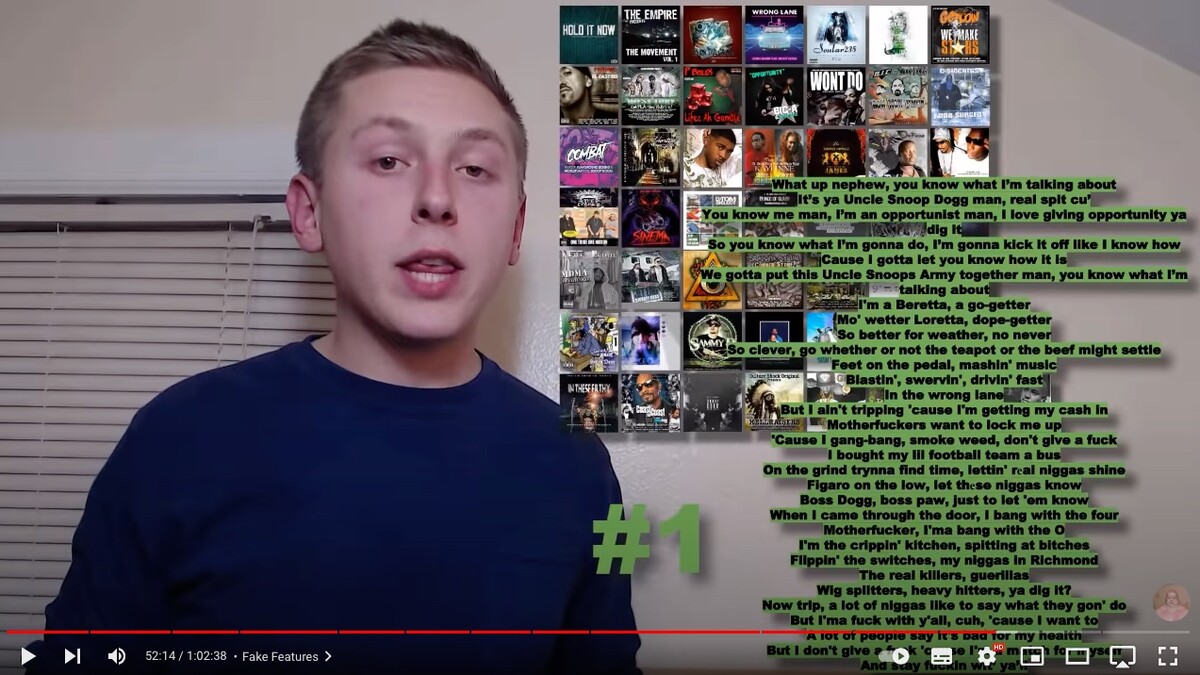 Youtuber vo videu poukazuje na fakt, že uvedený lyrics, ktorý je použitý aj v Snoop Doggovej slohe na Separovom tracku Uuuu, sa nachádza v minimálne 49 skladbách na Spotify.