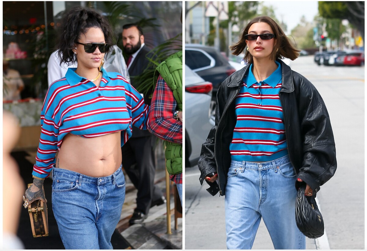 Outfit Rihanny a Hailey Bieber sa stal virálom. Záujem fashionistov totiž spôsobilo rugbyové tričko od Loewe za viac ako 800 eur.
