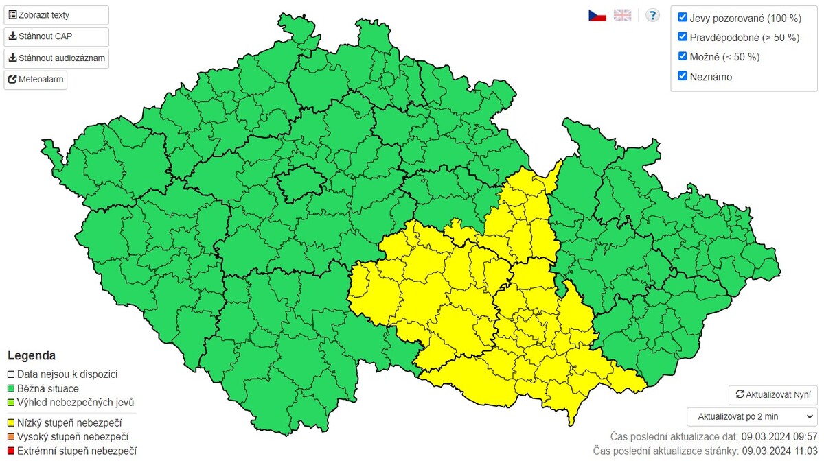 Výstraha před silným větrem na 9. a 10. března.