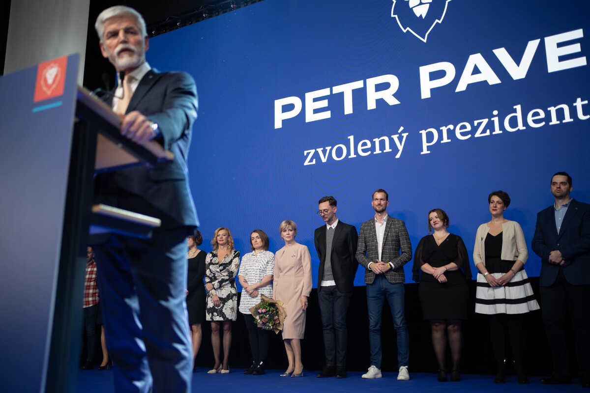 Štáb vítěze prezidentské volby Petra Pavla. 