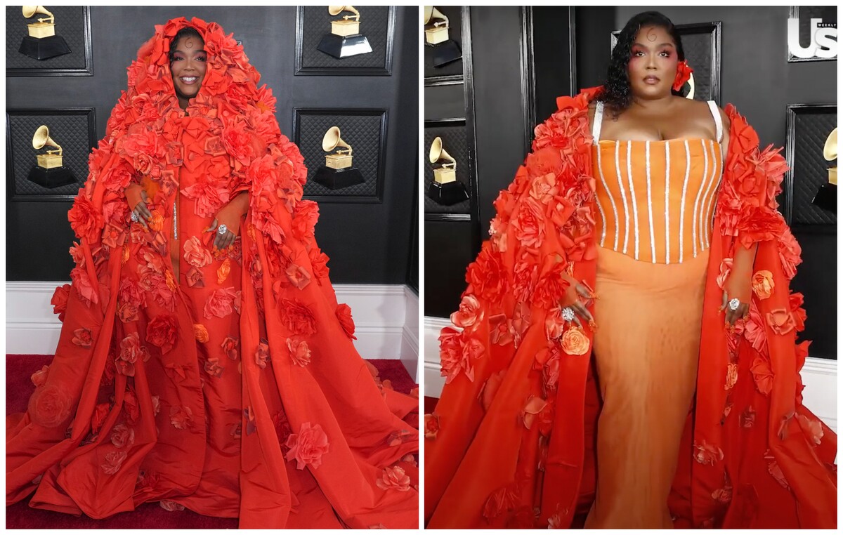 Jeden z najšialenejších outfitov predviedla na červenom koberci Grammy práve americká speváčka Lizzo. O oranžovú 3D róbu na mieru sa postarala značka Dolce & Gabbana.