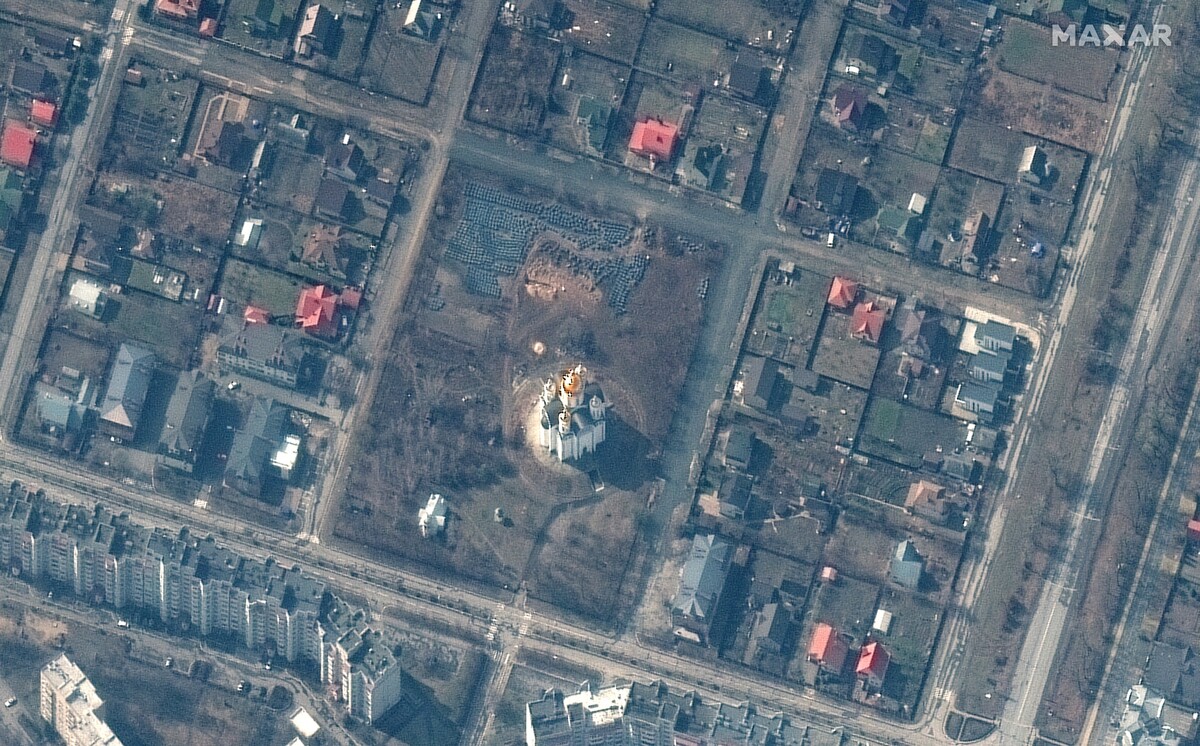 satelitné snímky maxar technologies Buča Ukrajina