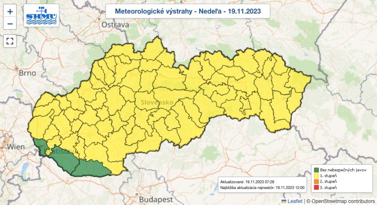 výstrahy, mapa Slovenska 