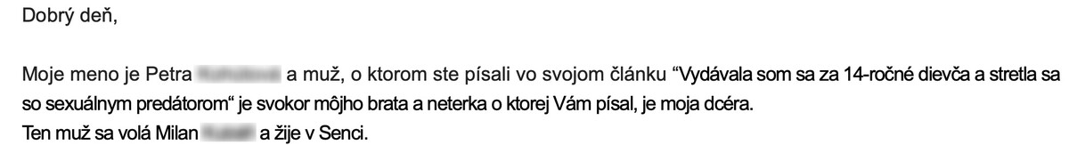 Takto začínal mail od Petry.