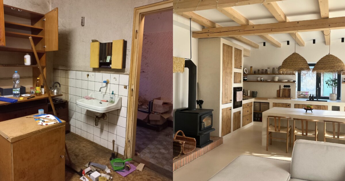 Česká rodina proměnila chátrající dům v designový unikát. „Typ naší kuchyně vychází na půl milionu, nás stála 50 tisíc,“ říká
