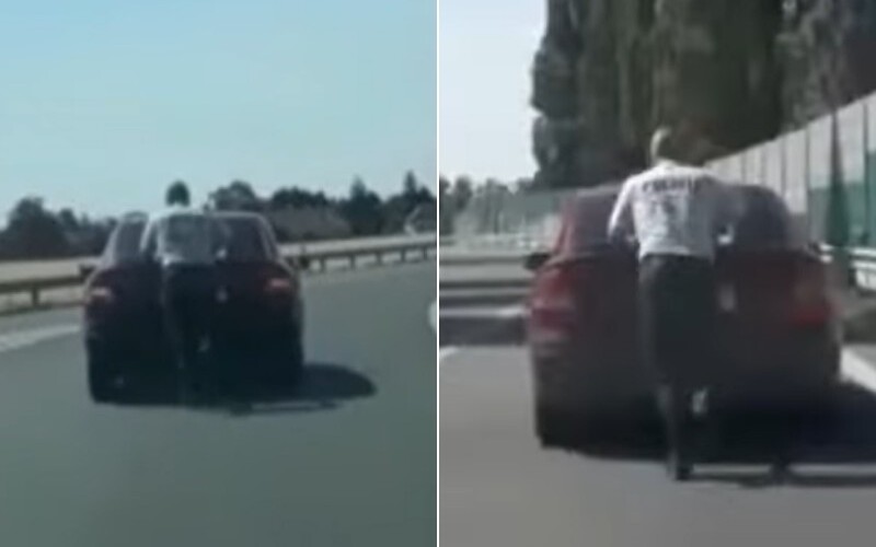 VIDEO: Policajti zo Sládkovičova pomohli manželom, ktorým došlo palivo. Ich auto tlačili na pumpu vyše pol kilometra.