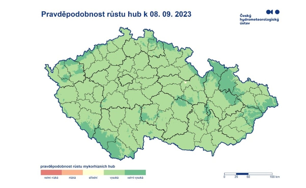 Takto vypadala mapa pravděpodobnosti růstu hub v pátek. Tak neseď doma a vyraz! 