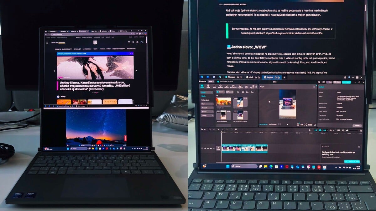 Funkcia Lenovo Virtual Display mi umožnila mať dve okná naraz. Ako vidíš na spodnom okne som mala aj viac líšt, takže multi-tasking bol naozaj perfektný.