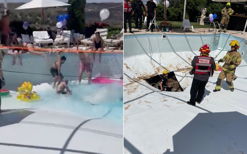 VIDEO: V Izraeli sa počas párty prepadlo dno bazéna plného ľudí. Z diery vytiahli utopeného muža.