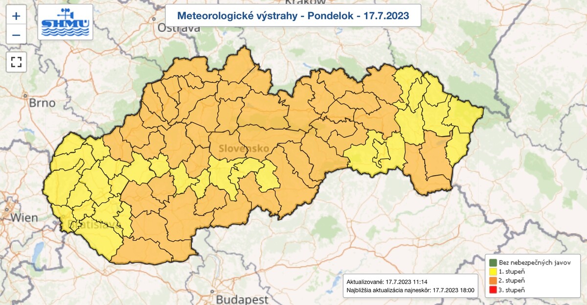 Meteorologické výstrahy na Slovensku.