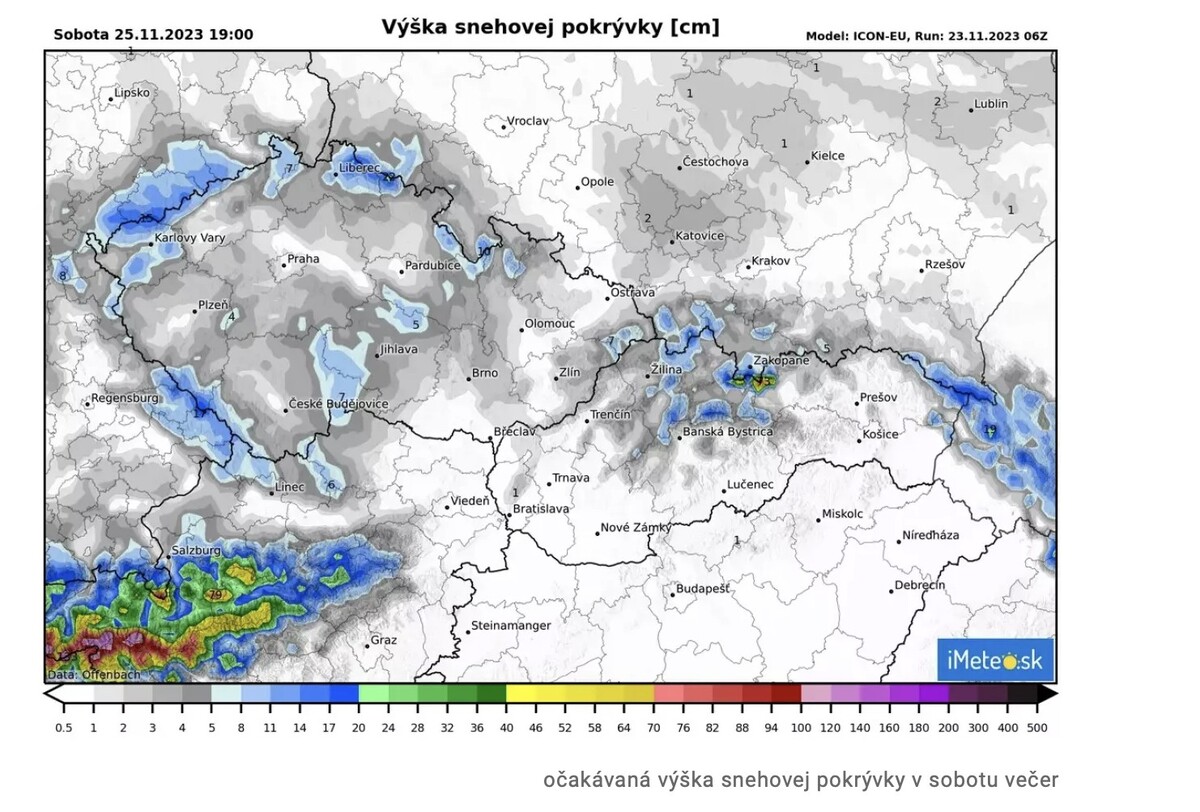 mapa, sneženie