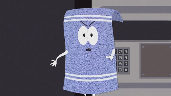 Známou postavou je i ručník Towelie. Co je jeho oblíbenou nelegální činností?