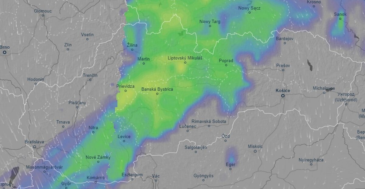 Mapa zrážok na stredu 3. mája 2023.