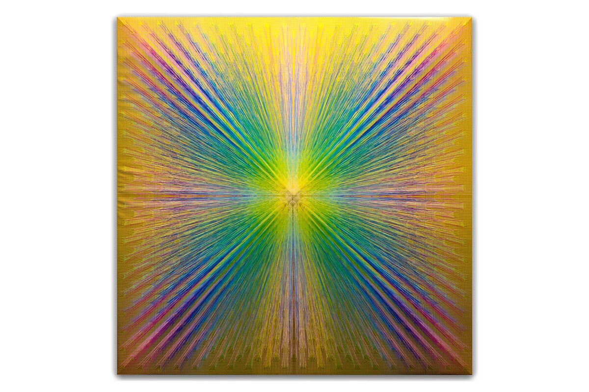 Asot Haas – EXPLOSION 22 (Paint/Spray & Print on Canvas Size: 150 x 150 cm Year: 2021).