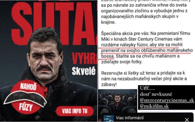 „Premeň sa na svojho obľúbeného mafiána.“ Košické kino pobúrilo ľudí, k filmu Miki rozdávalo falošné fúzy