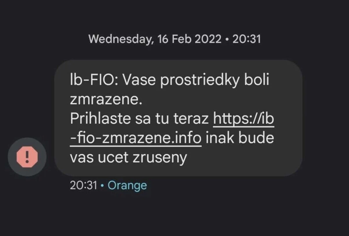 Takto môže vyzerať podvodná SMS.