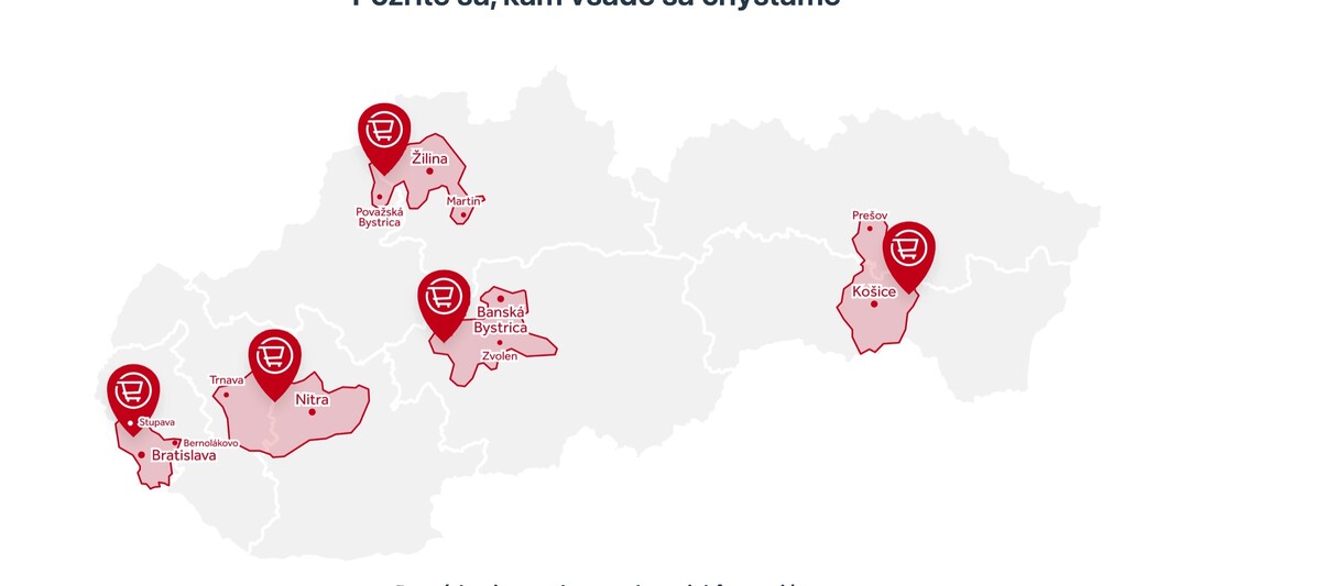 Mapa rozvozov e-shopu Košík.
