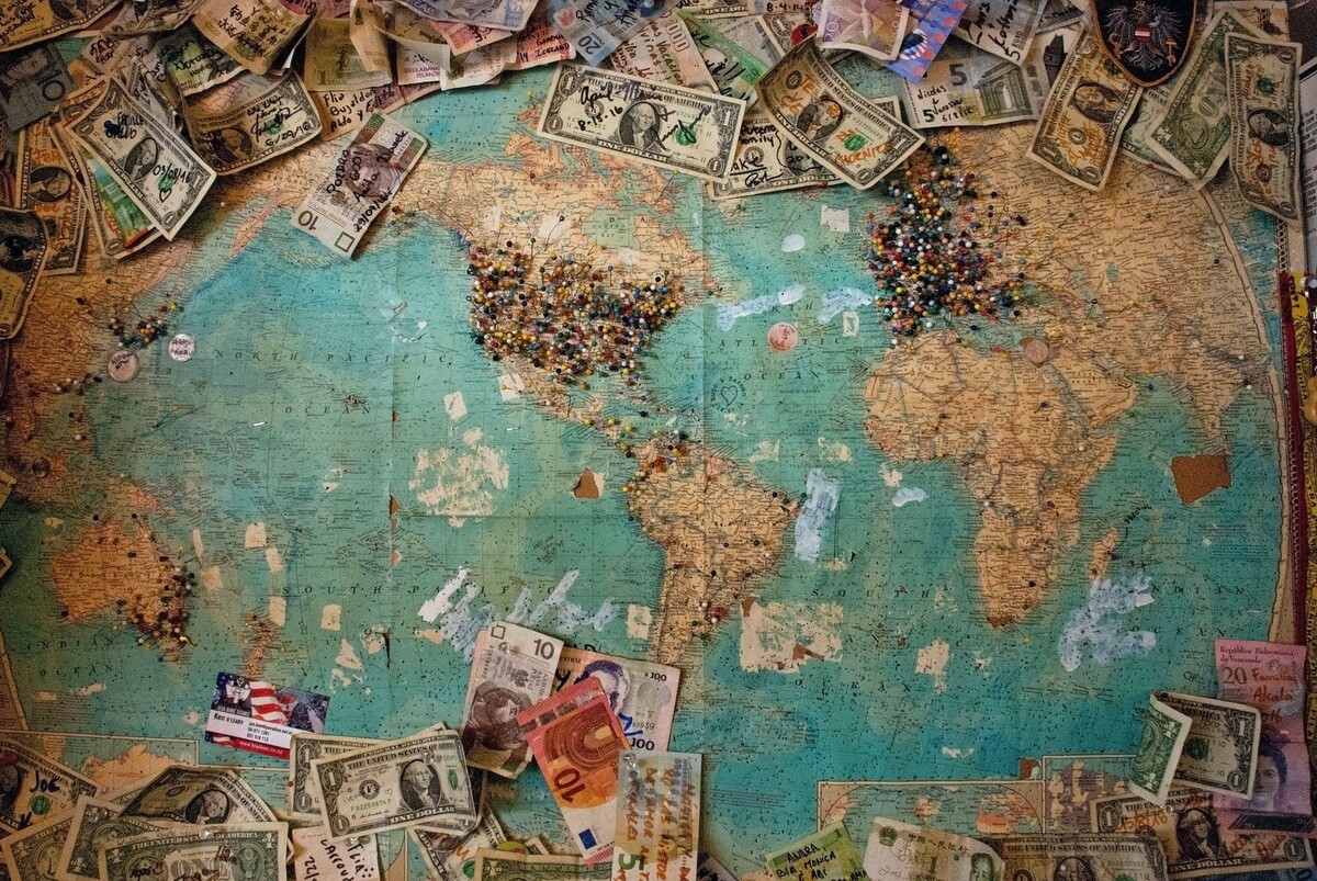 money, travel, map