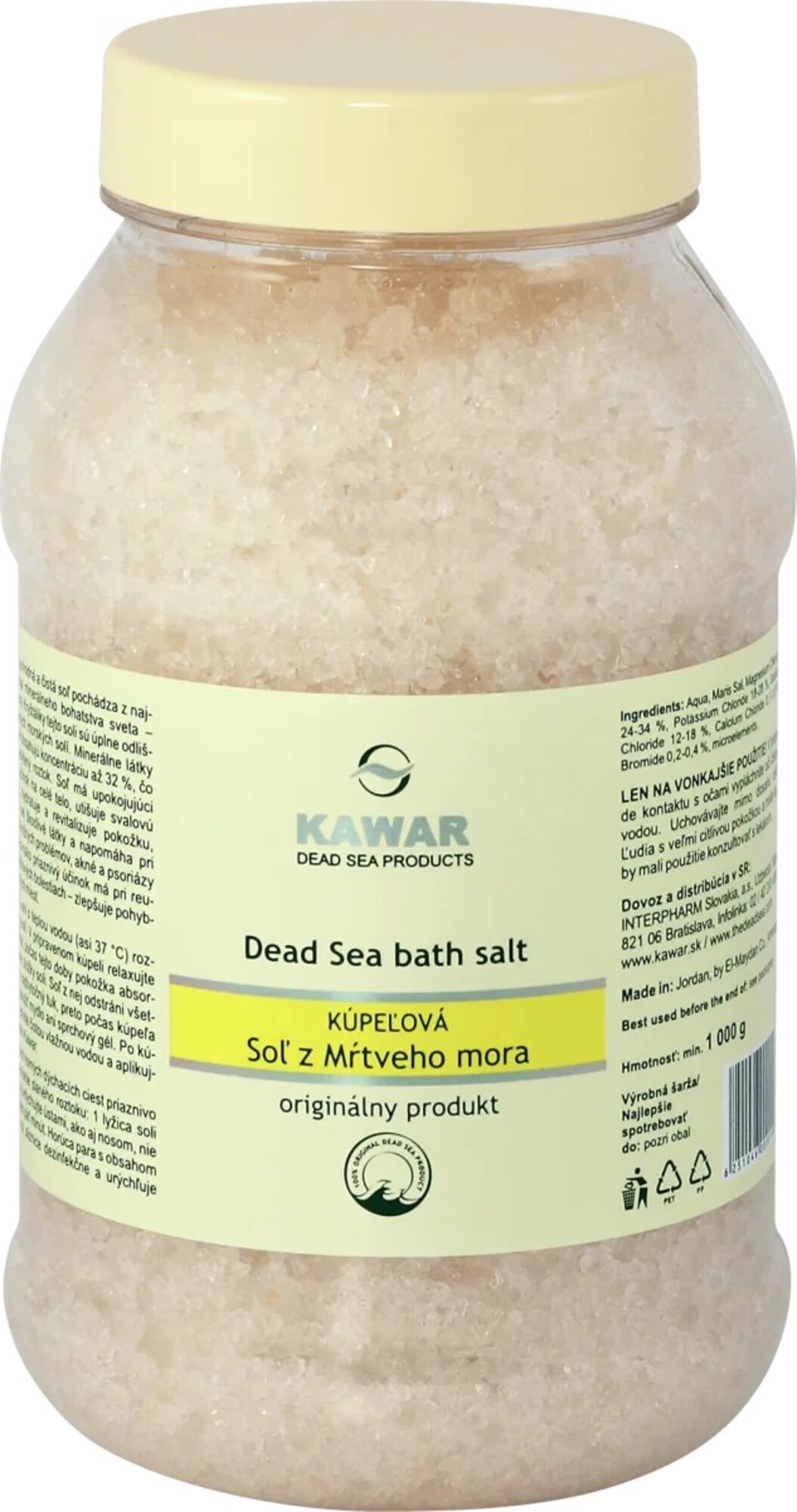 KAWAR kúpeľová soľ, 6,79 €/1 kg. Obsahuje soľ z Mŕtveho mora, upokojuje, tlmí svalovú únavu. Kúpiš online alebo v lekárni.