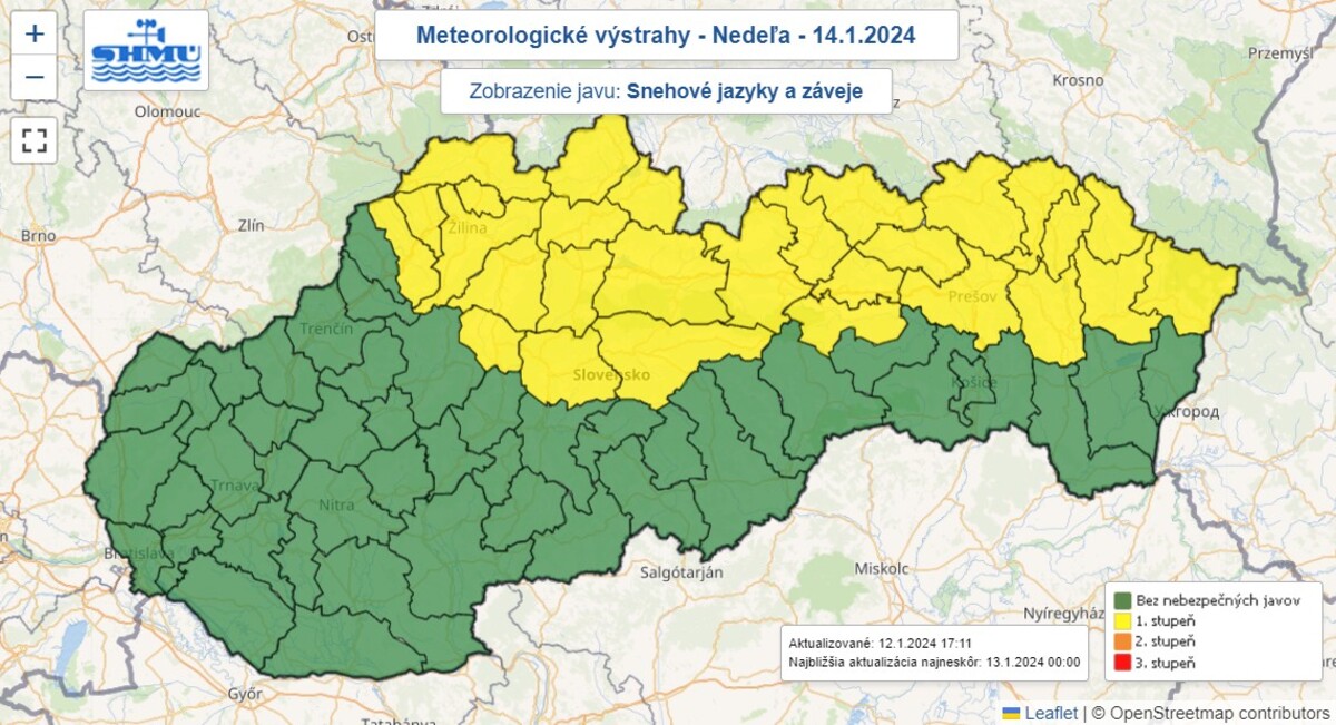 Výstrahy pred snehovými jazykmi.