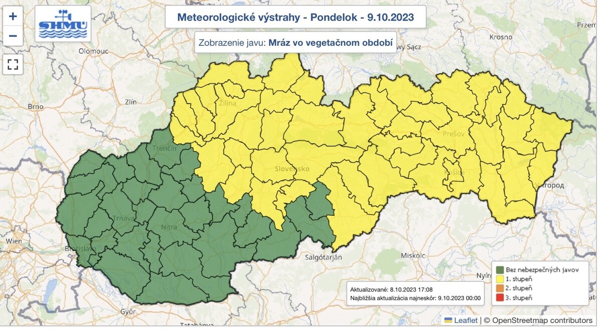 Výstraha pred mrazom. 