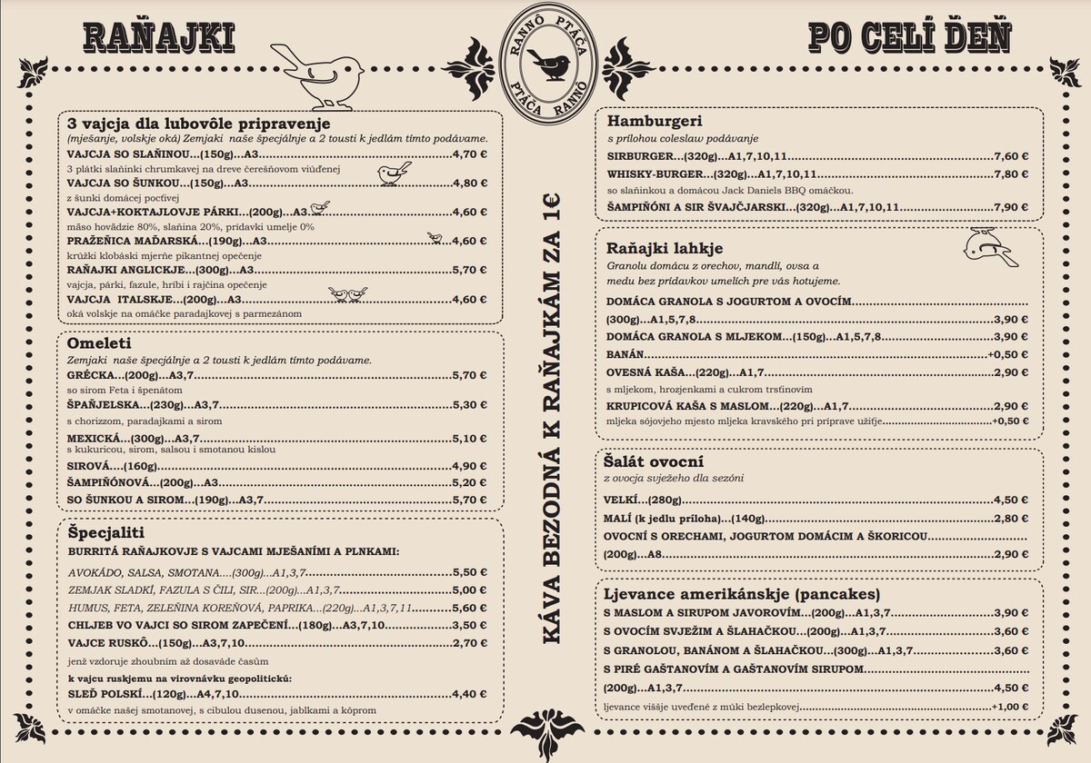menu jedálny lístok ponuka reštaurácia kaviareň Štúr