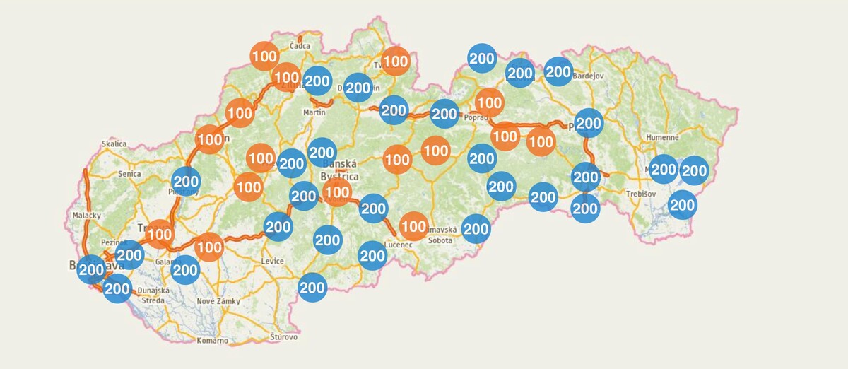 Mapa zníženej dohľadnosti na území Slovenska.