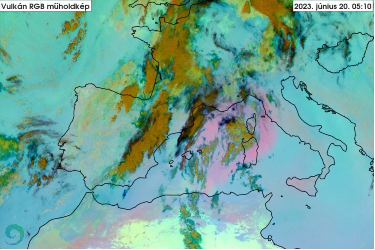 Hnedá farba na mape ukazuje saharský prach v atmosfére.