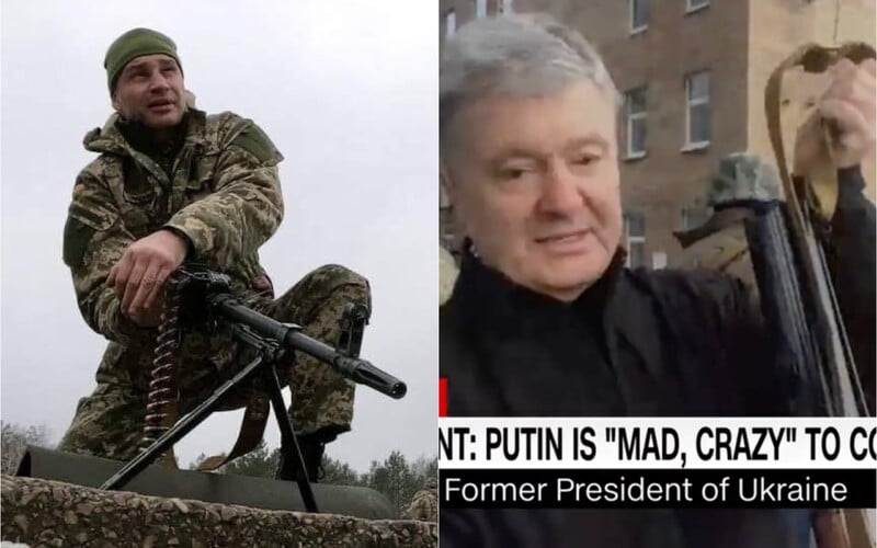 Vydržíme navždy, říká bývalý ukrajinský prezident, držíc kalašnikov. Kyjev brání se zbraní v ruce i starosta Kličko.