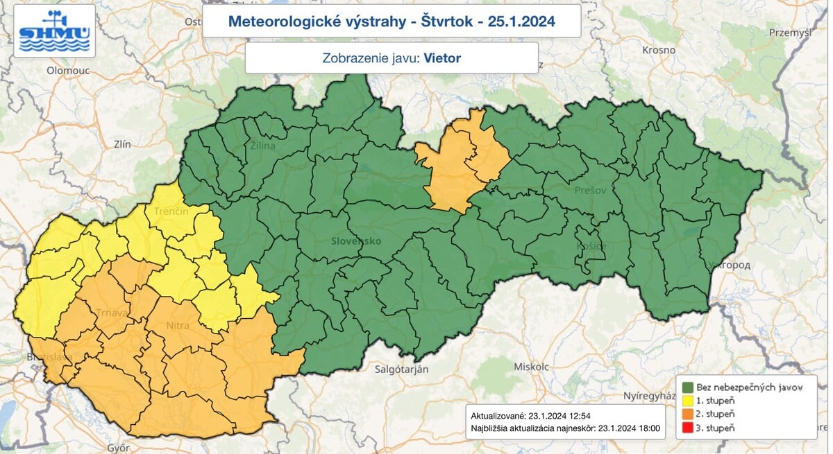 Hydrometeorologické výstrahy pred vetrom.