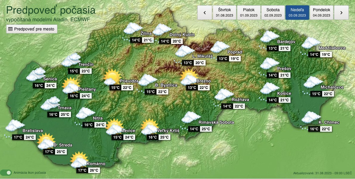 mapa, počasie