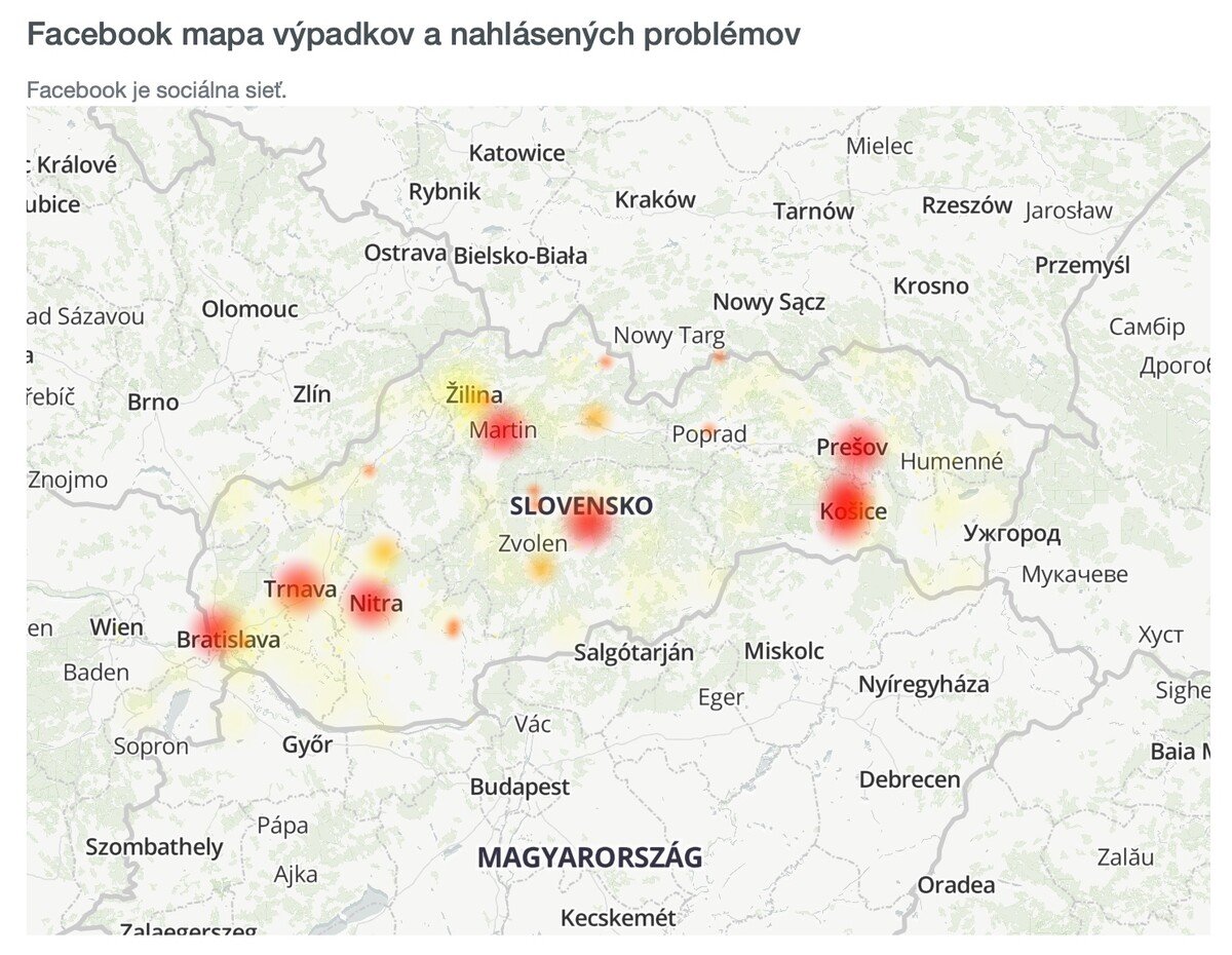 Downdetector facebook mapa výpadok slovensko