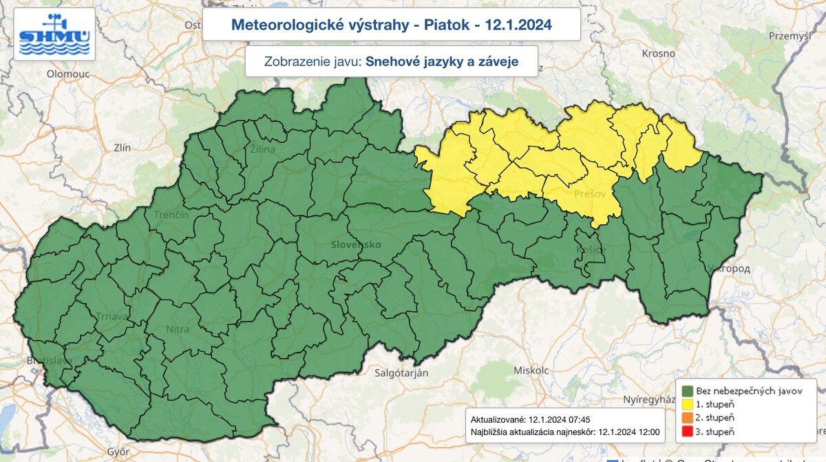 Meteorologické výstrahy na 12. januára. 