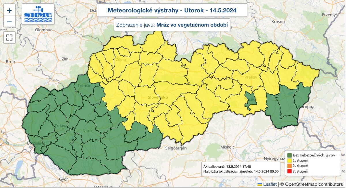 výstrahy pred mrazom 