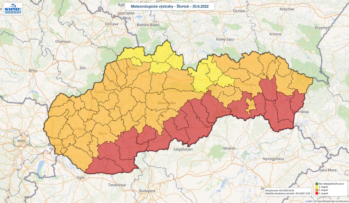 výstrahy štvrtok 30. júna 2022 teplota mapa