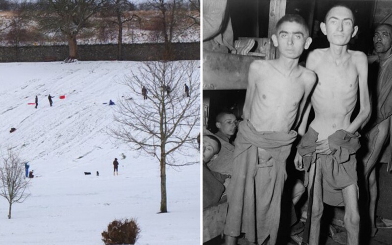 Lidé šli sáňkovat po masových hrobech obětí nacistického tábora Buchenwald, protože zimní střediska jsou kvůli pandemii zavřená.