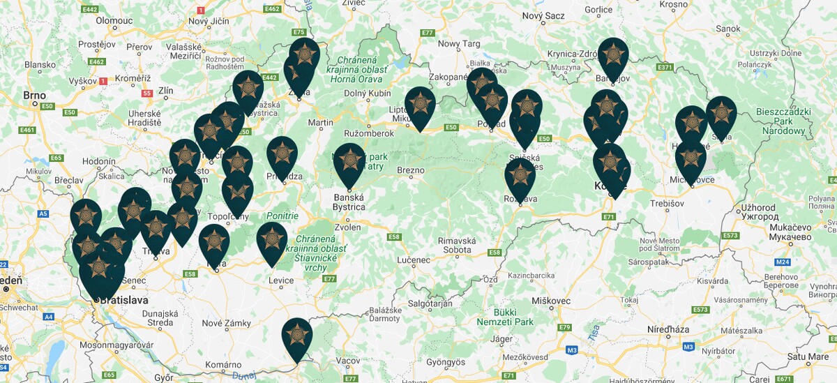 Mapa najlepších krčiem a reštaurácií, ktoré získali ocenenie Hviezda sládkov.