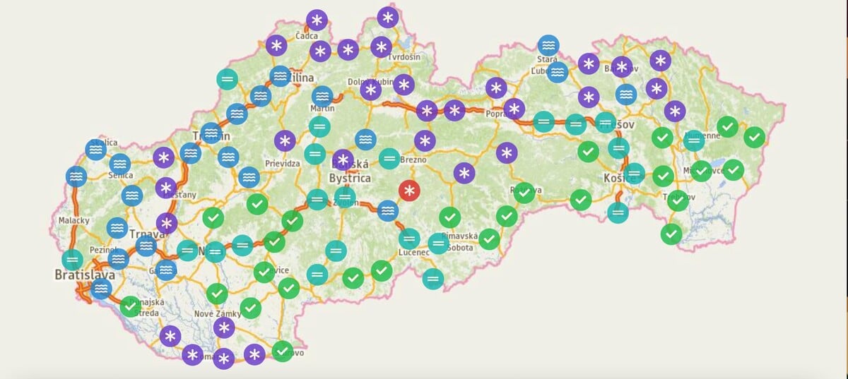 mapa ukazujúca riziko poľadovice