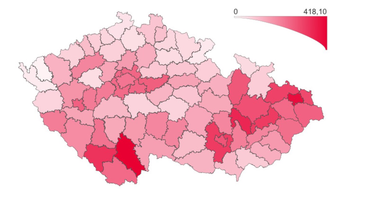 Přehled výskytu laboratorně prokázaného onemocnění COVID‑19 podle regionu