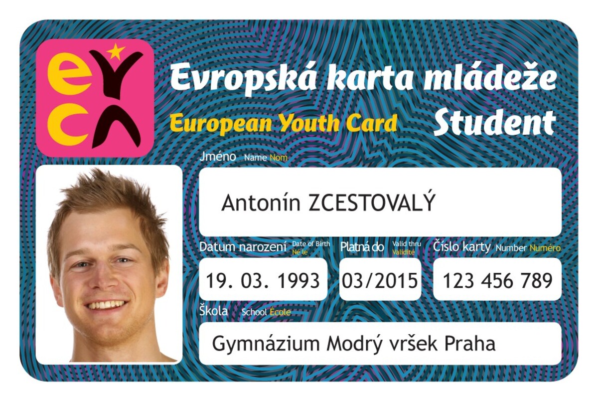 Evropská karta mládeže (příklad).