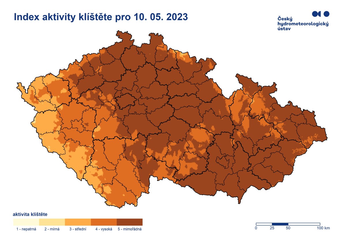 Mapa aktivity klíšťat.