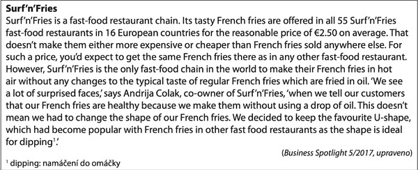 What makes French fries from Surf’n’Fries different from other French fries according to the article? (Výchozí text najdeš v obrázku)