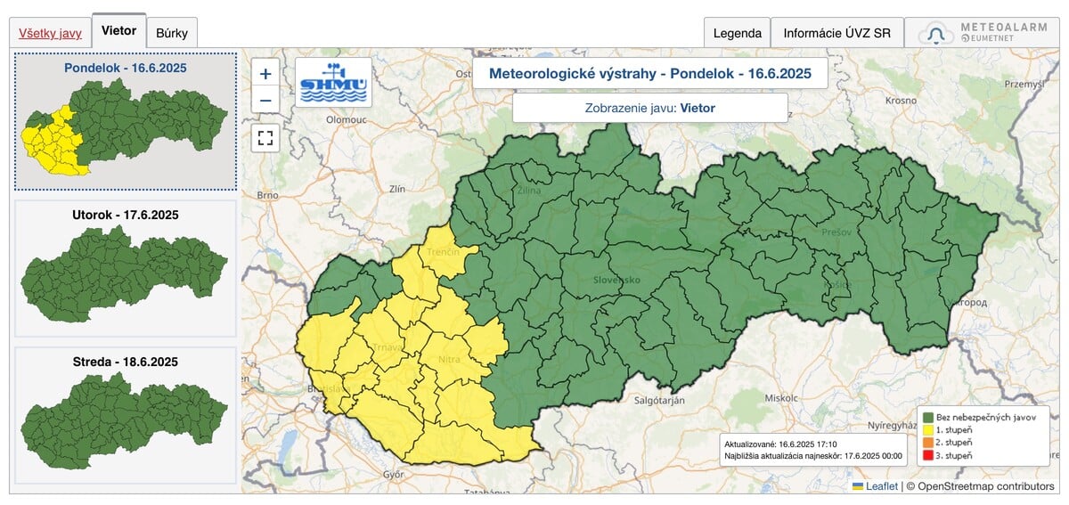 MAPA: Na Slovensku udrie extrémne počasie. SHMÚ varuje pred lejakmi ...