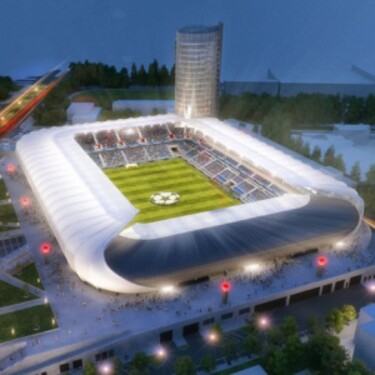 Ako sa volá výrazný komplex, oproti ktorému práve vyrastá Národný futbalový štadión?