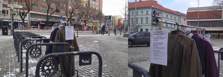 Zachraň život maličkostí. V centru Bratislavy se objevil věšák na kabáty, odkud si oblečení může v případě potřeby vzít každý
