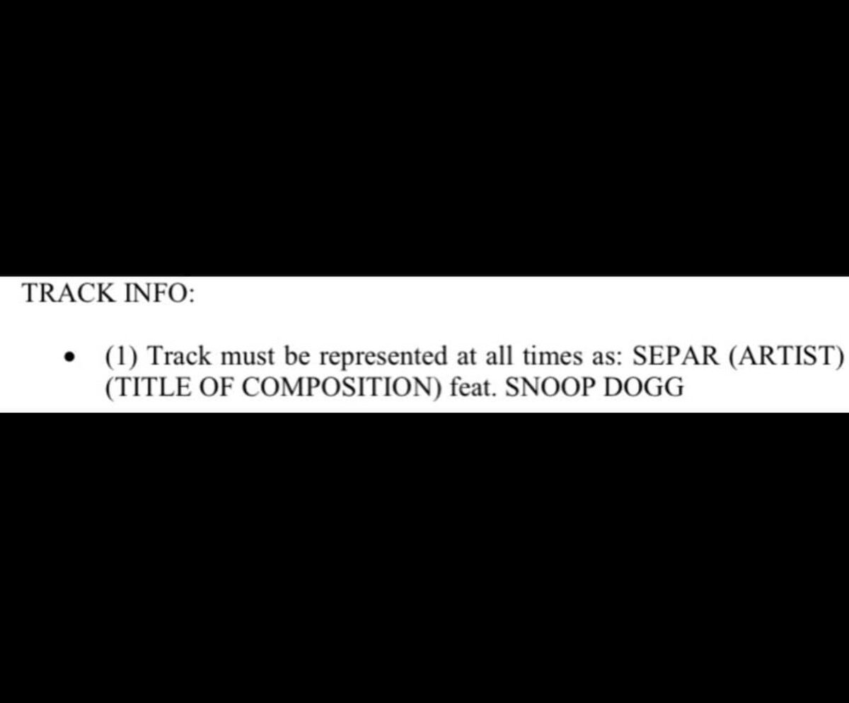 Úryvok licencie s právami na použitie Snoop Doggovej slohy v Separovej skladbe s názvom Uuuu.