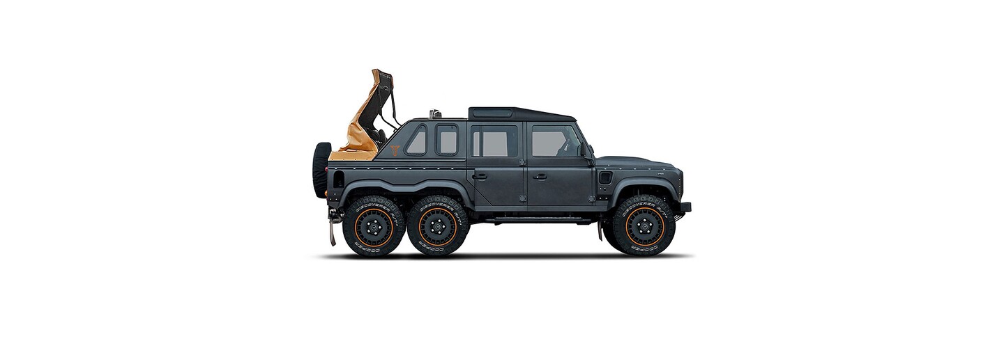 6 kolies, 3 rady sedadiel, V8-čka z Corvetty a plátená strecha. Kahn Design opäť hrotí Defender