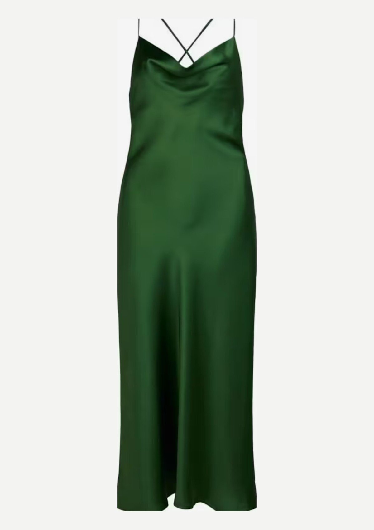 Zelené saténové šaty OBJECT za 44,90 eur sú skvelou voľbou pre všetkých, ktorým sa hodí jesenná farebná paleta.
